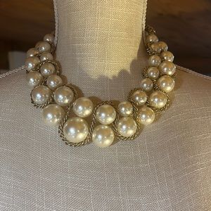 Faux Pearl and Gold Chain Costume Necklace